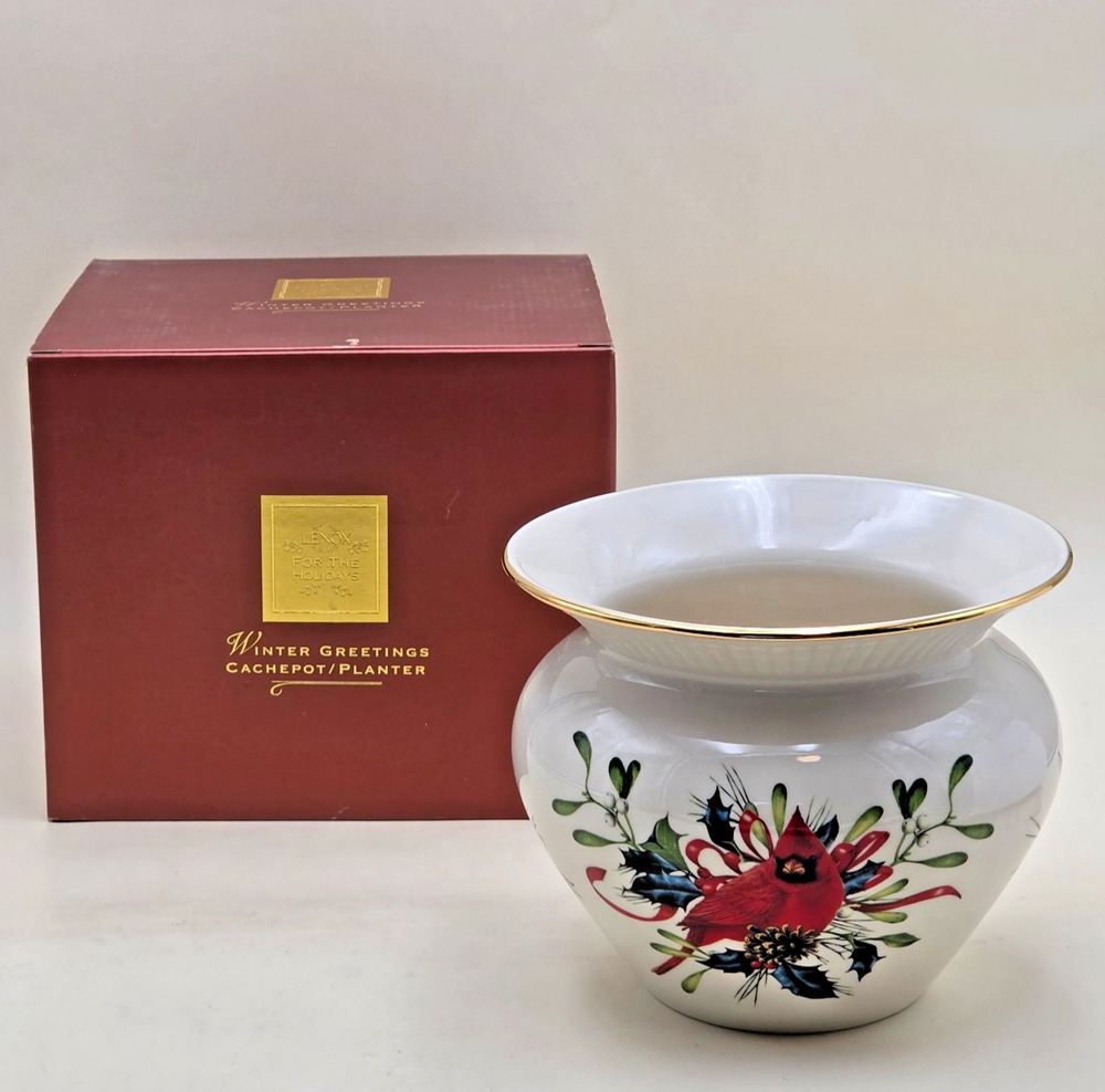 Lenox Winter Greetings Cachepot Planter Catherine McClung Cardinal 6435564 Boxed
